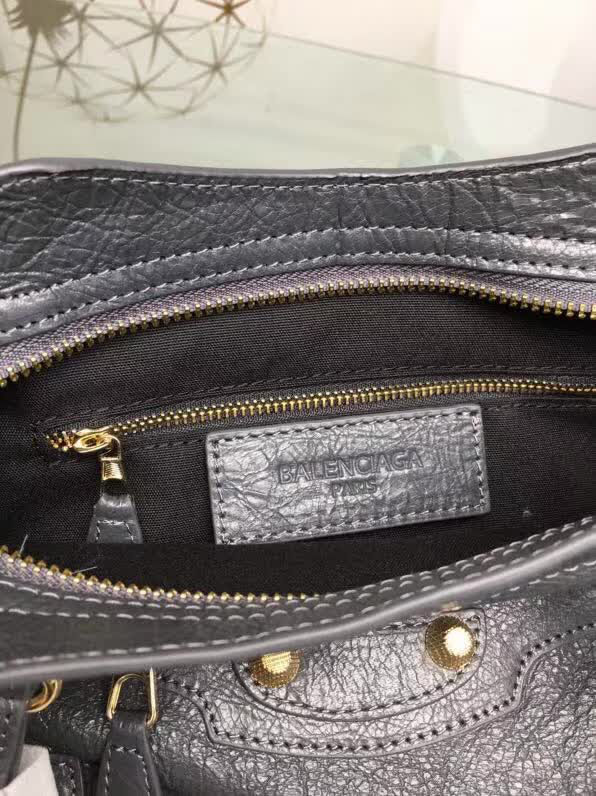 BALENCIAG巴黎世家 歐洲水貨 Balenciaga city mini 小金釘 限量 原廠爆裂紋羊皮黑色 深灰色  BL1062